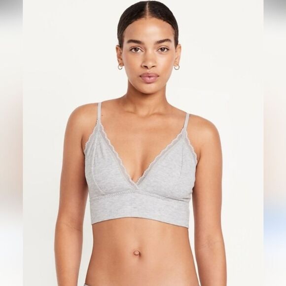 Womens Xl Bra Gray Lace Trim Bralette deep v-neck adjustable straps lace trim - Picture 12 of 16